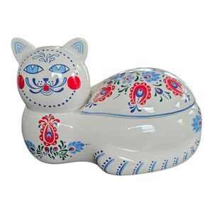 Orient Express Elizabeth Arden Porcelain Cat Candle Holder Trinket Box Bohemian